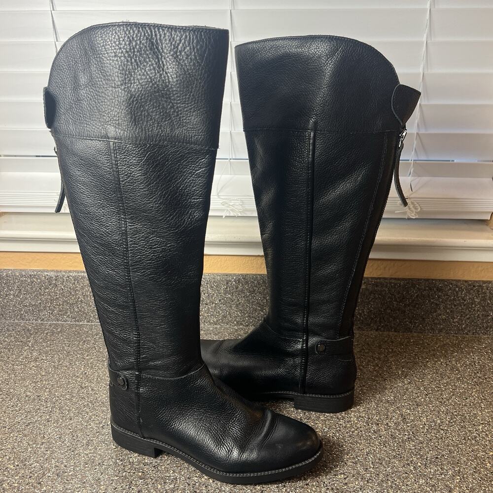 Franco Sarto Knee High Women's 8.5M-WC Comfort Casual Boots Black Leather Zip Up